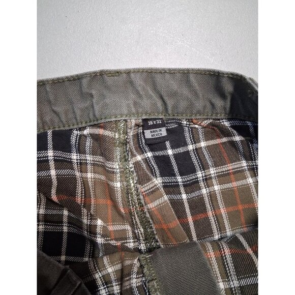 Carhartt Mens Olive/Green Canvas Flannel Work Pants W36 L31 Durable Outdoor Wear - Picture 8 of 8